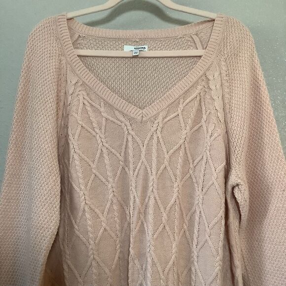 Sonoma Pink Cable Knit Comfy Cozy Preppy Winter Casual V Neck Sweater XXL - Picture 2 of 9